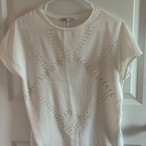 Zara Cream Short Sleeve Top with Embellishments